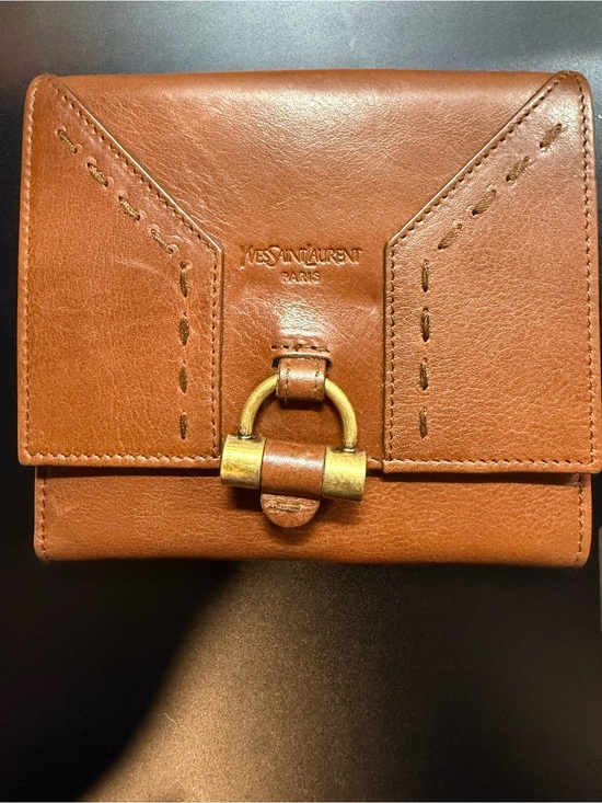 Saint Laurent Handbags - Saint Laurent Tan Leather Ring-Accent Compact Wallet